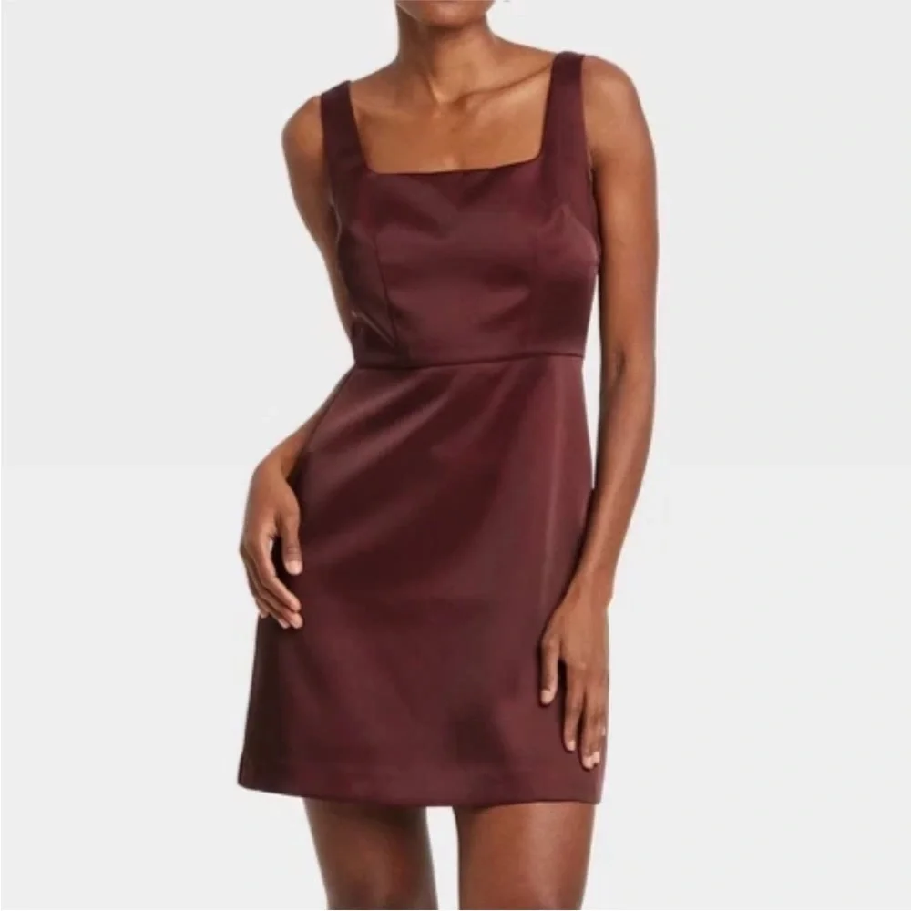 A New Day Women’s Heavy Satin Mini Dress Burgundy Size 8